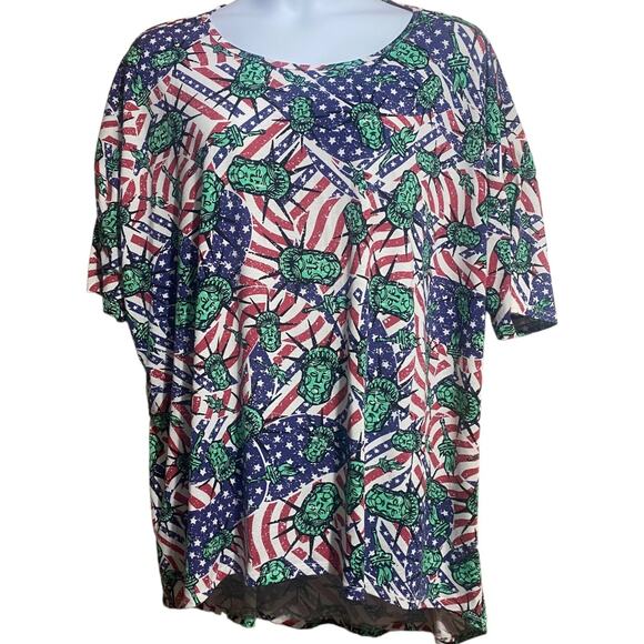 LuLaRoe Stars and Stripes Blouse with Green Accents - Picture 1 of 5